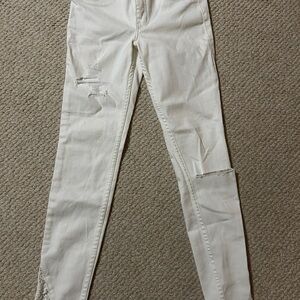 Hollister Crop White Distressed Women's Skinny Jeans size 0 W 24 NWT